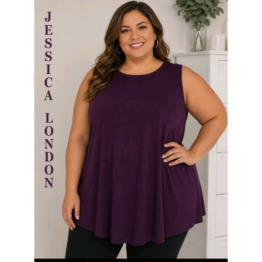 NWT JESSICA LONDON Womens 26/28 3X Minimalist Swing Fit-n-Flare Purple Tank Top
